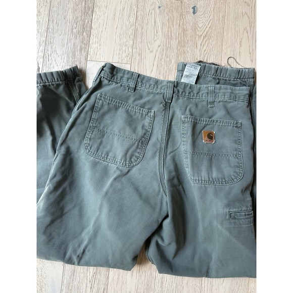 Carhartt Other - Carhartt Mens Flannel Lined Green Canvas Work Pants Utility Carpenter Frayed Hem